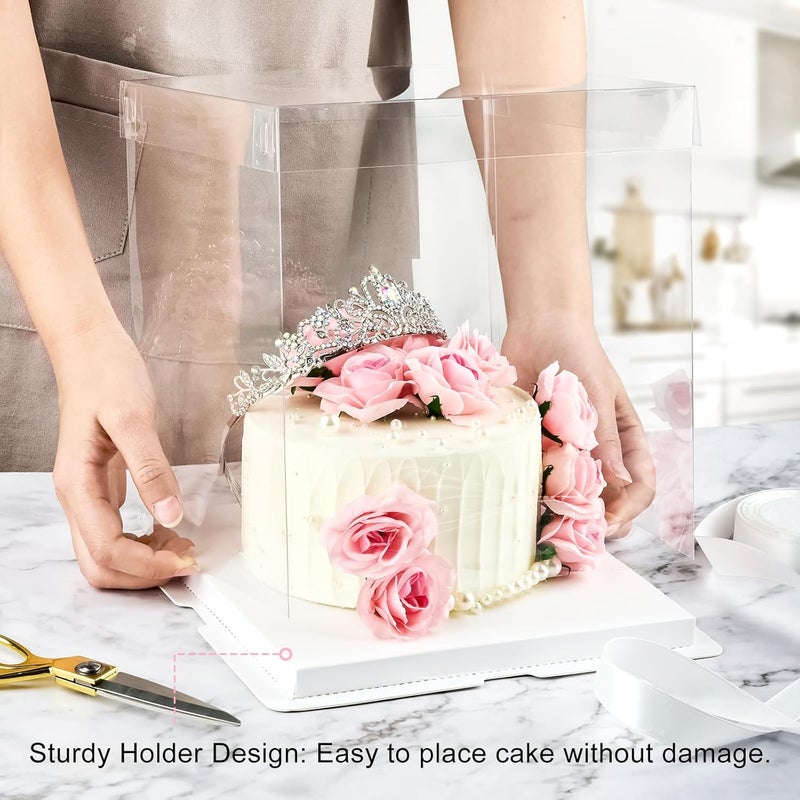 Ocmoiy 8x8x9Inch Clear Cake Box, 5 Pcs Cake Boxes with Ribbon Suitable for Packaging 6 Inch Cake, Disposable Cake Holder Carrier for Wedding, Birthday, Party - Image 5
